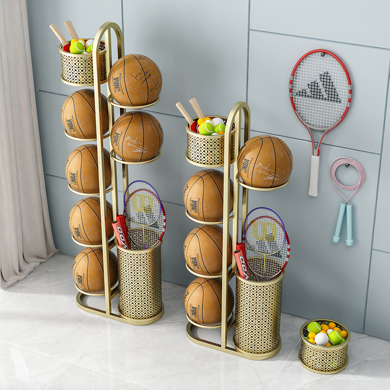 家用运动收纳架篮球足球排球羽毛球拍健身器材摆放整理置物架球架