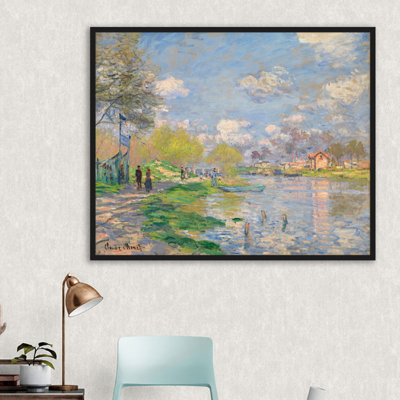 莫奈塞纳河畔的春天印制玄关客厅欧式风景定制油画布画芯装饰画