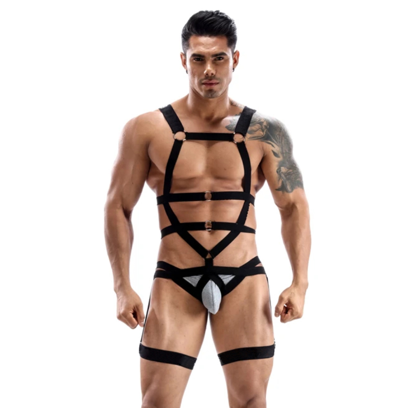 时尚尚男士捆绑绷带健身秀肌肉胸带塑身连体衣塑型神器男用gay