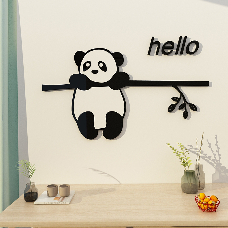 网红熊猫墙书桌面贴画床头装饰儿童房间布置电视背景亚克力3d立体
