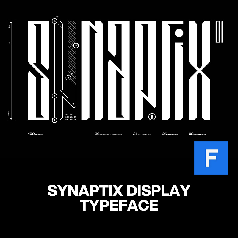 Synaptix潮流极简科幻机能电竞游戏创意海报标题封面装饰英文字体