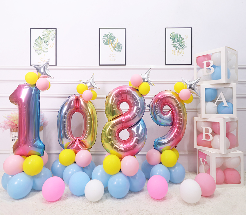 渐变数字立柱周岁宝宝装饰儿童生日派对背景墙星星马卡龙气球布置