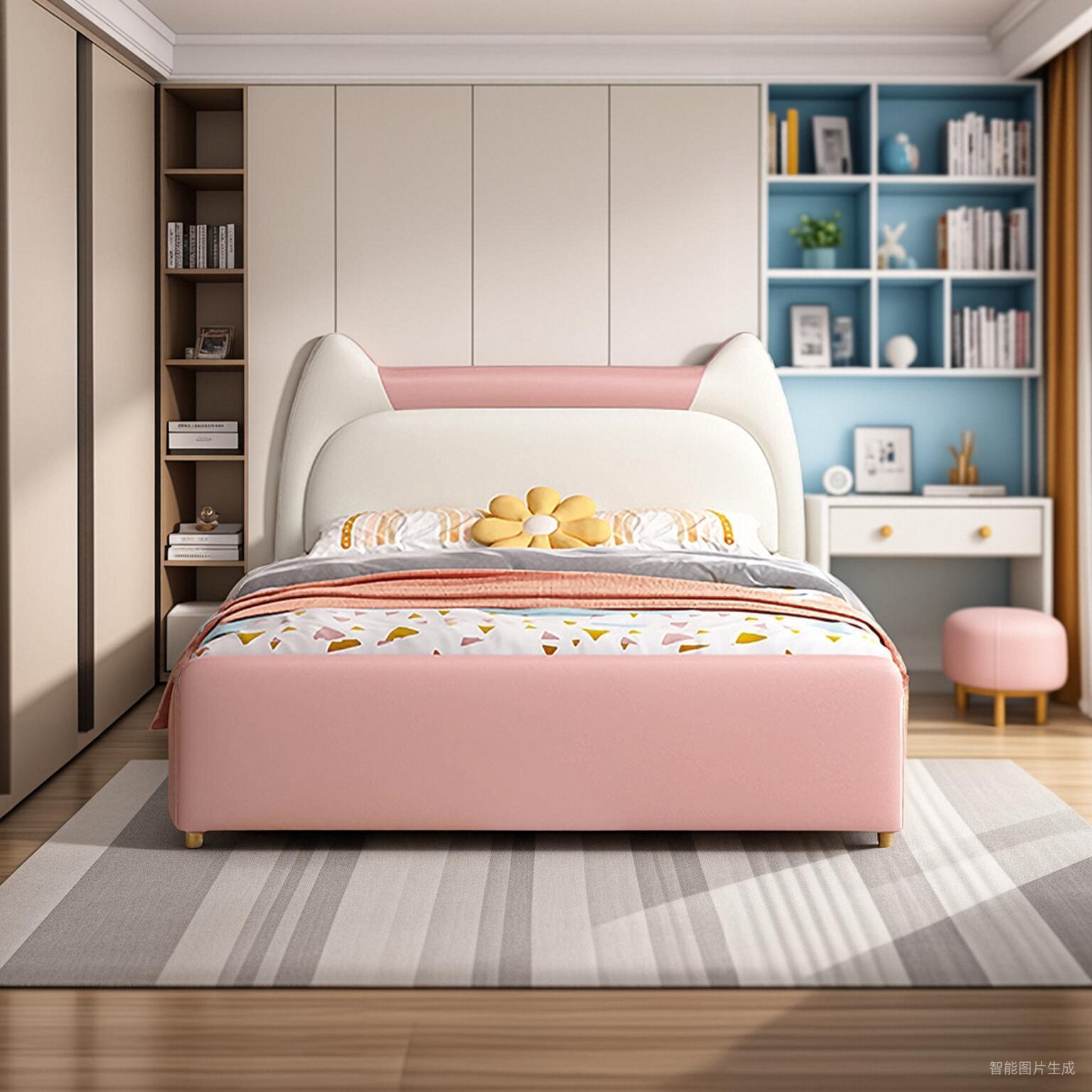 儿童床女孩儿公主床现代简约1米5小户型单人床1米2卧室女童齐边床
