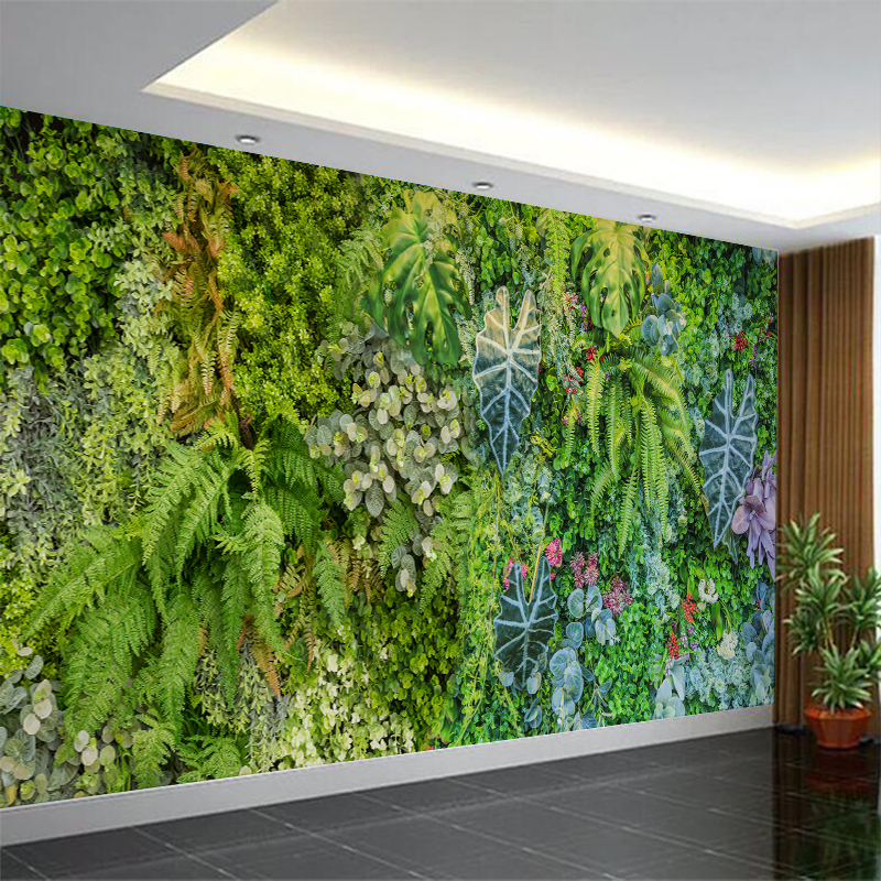 高清植物花墙电视背景墙壁纸客厅卧室沙发防霉影视墙纸3D绿色墙布