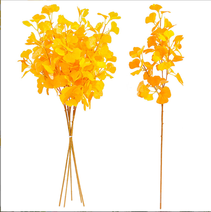 仿真银杏叶秋天黄树枝假树叶子塑料树枝工程造景婚庆假花装饰绿植