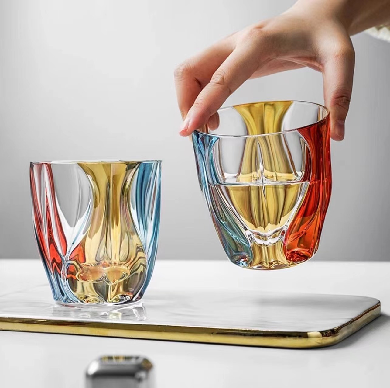 捷克进口水晶玻璃彩绘威士忌酒杯水杯XSM