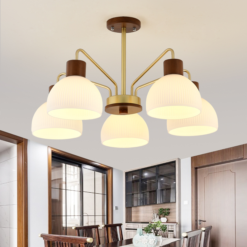 北欧创意个性胡桃木色LED餐厅新中式吊灯客厅卧室书房间吊顶灯具