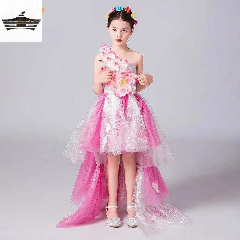 环保服装儿童时装秀自制创意材料塑料袋幼儿园亲子走秀手工裙女孩