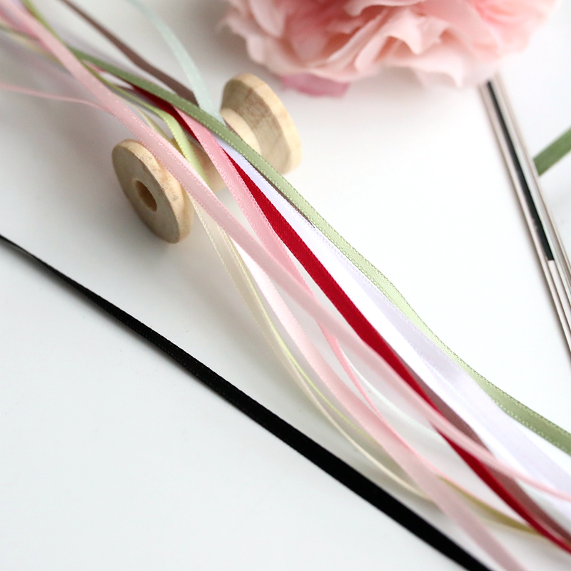 3mm优质彩色双面缎带丝带绸带玫瑰花材料diy手工娃衣蕾丝花边辅料