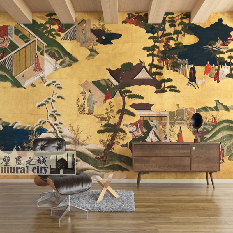 日本源氏物语墙纸日系和风壁纸日式古风缨冠人物墙布平安时代背景
