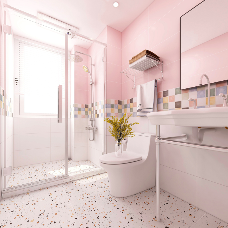 马卡龙瓷砖浅粉色蓝色厕所厨房墙砖网红卫生间地砖浴室彩色水磨石
