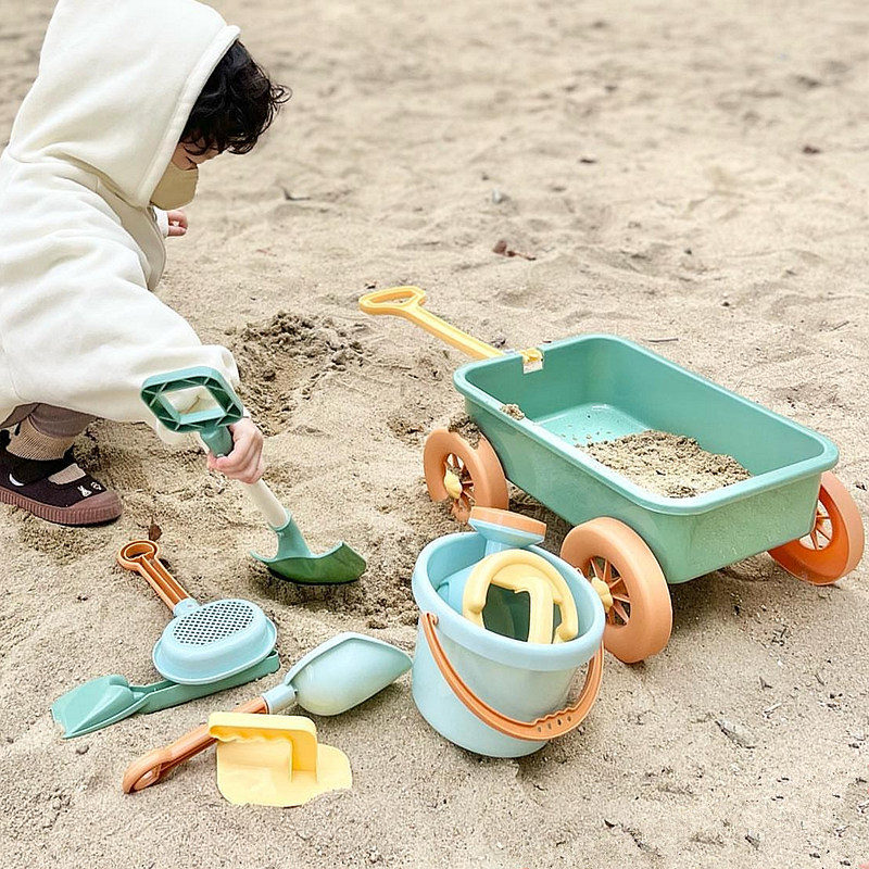 韩国ins儿童沙滩玩具小推车套装海边男女孩戏水挖沙铲子工具和桶