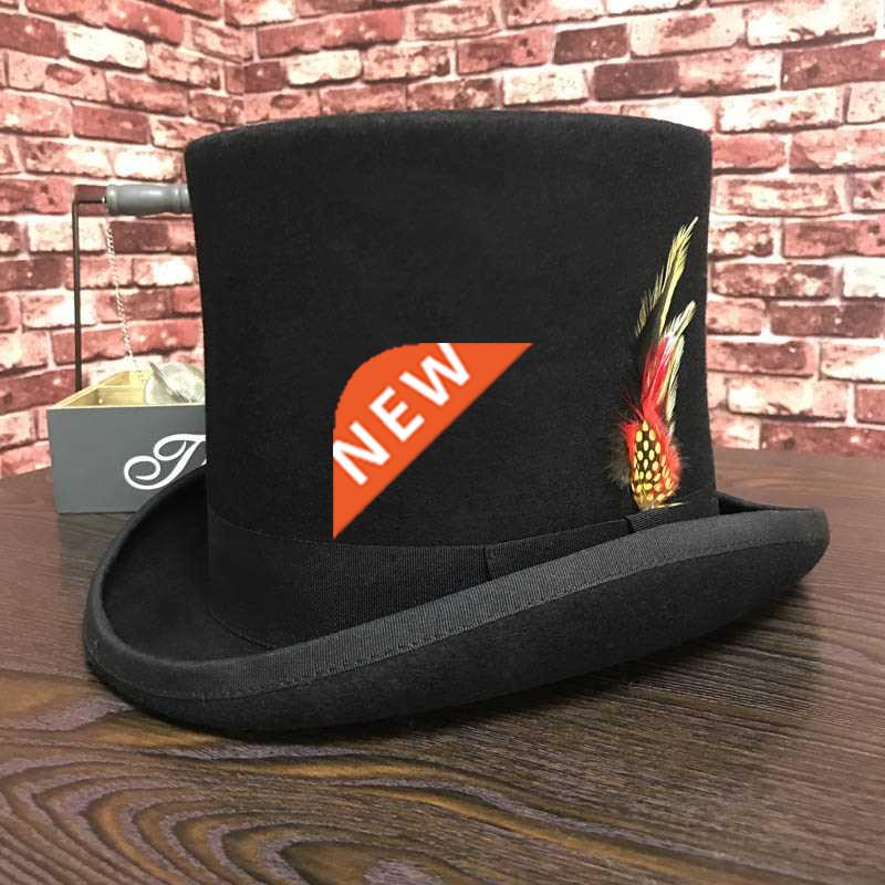 Black Men Woolen Fedora Hat Flat Mad Hatter Top Hat Traditio
