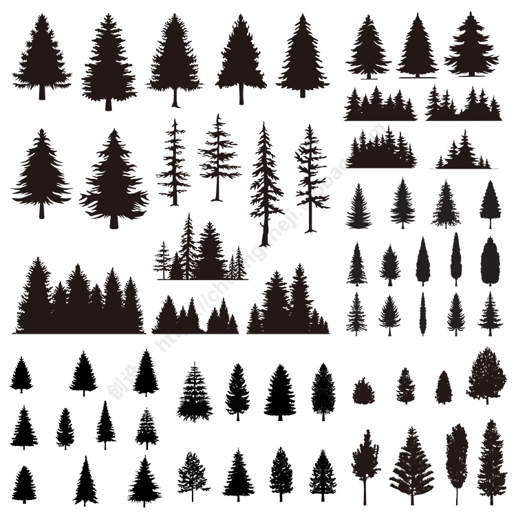 松树剪影 手绘树木植物火炬松影子轮廓图案 AI格式矢量设计素材