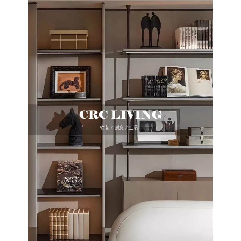 CCLIV新中式书房书架电视柜黑白马头首饰盒抽象画组合