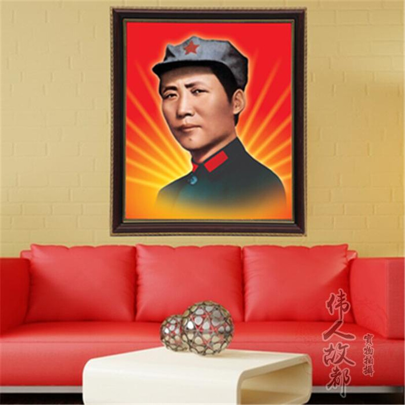 包邮推荐1936年毛主像在陕北画像青年戴八角帽有O带框挂画复古怀
