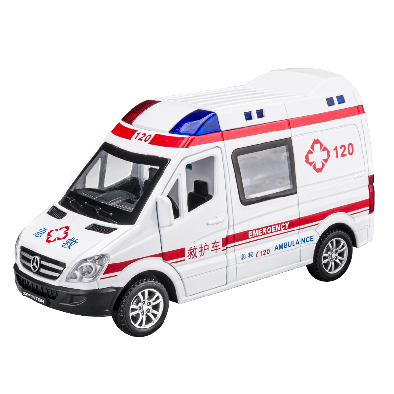 1/32奔驰救护车仿真合金汽车模型声光回力担架带人偶儿童玩具
