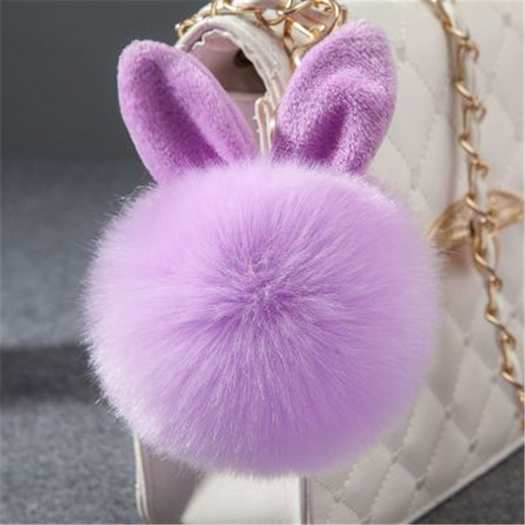 韩版可爱兔耳朵毛球钥匙扣链时尚包包挂件人造毛绒仿皮草汽车吊饰