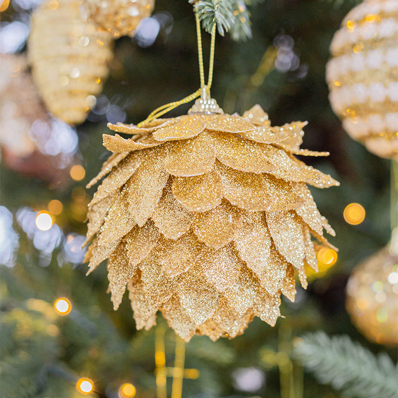 圣诞节装饰品10cm叶子圣诞球唯美手工圣诞树挂件金银红白香槟色