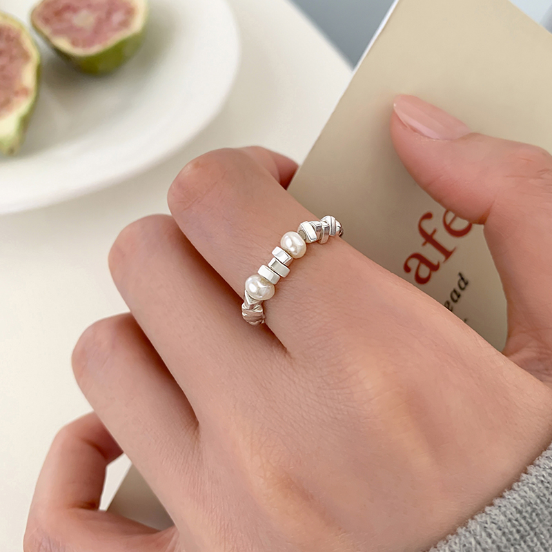 【巷南】925纯银碎银子珍珠戒指小众设计食指戒女轻奢高级感指环