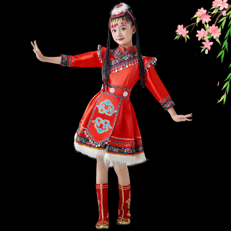 女童藏族舞蹈服装蒙古幼儿园走秀演出服六一少数民族运动会水袖服