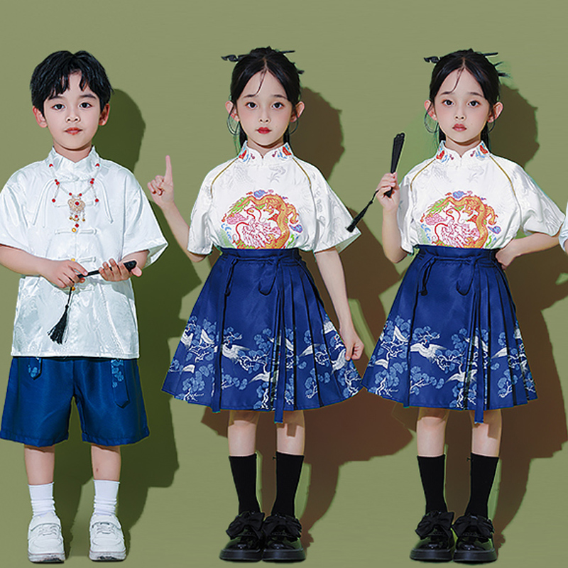 中国元素儿童服装古风演讲比赛主持人国潮朗诵中式夏季男孩演出服