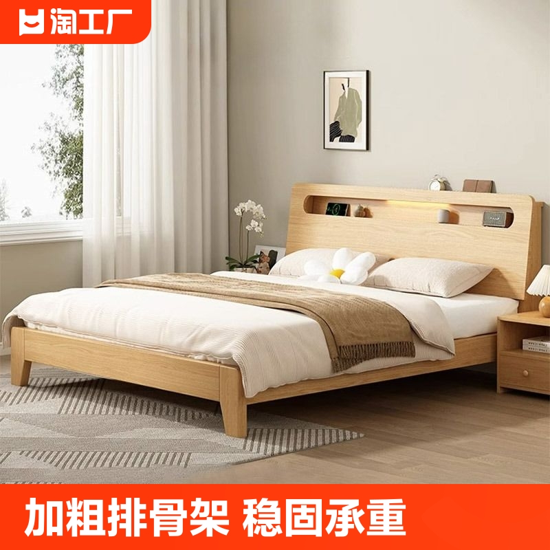 排骨架床架1米2单人床出租房双人床一米五实木床卧室木床床头储物