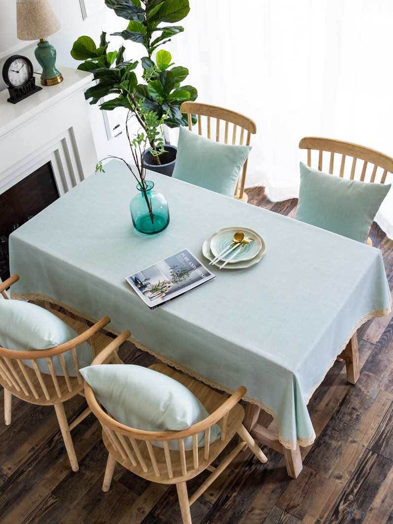 长方形纯色餐桌桌布现代简约客厅茶几可定制尺寸浅蓝色拍照高级感