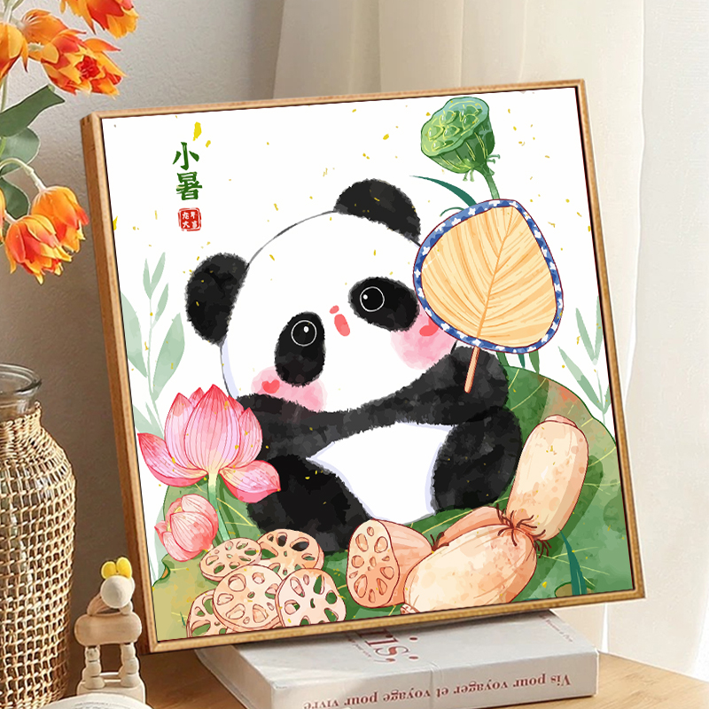 二十四节气熊猫数字油画diy填充画手绘丙烯填色手工涂色中国风画