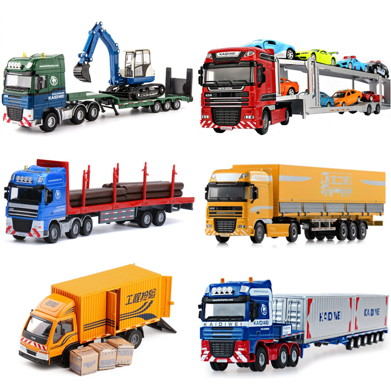 凯迪威工程车儿童玩具汽车公路运输车集装箱平板挂车合金卡车模型