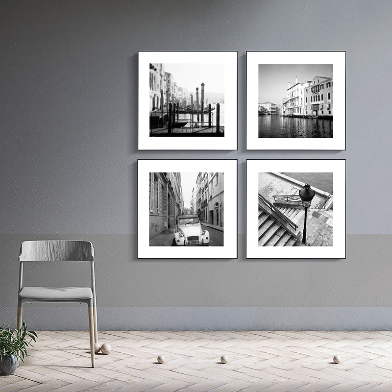 黑白摄影建筑风景挂画欧美大厦工业风创意组合照片墙装饰画简约