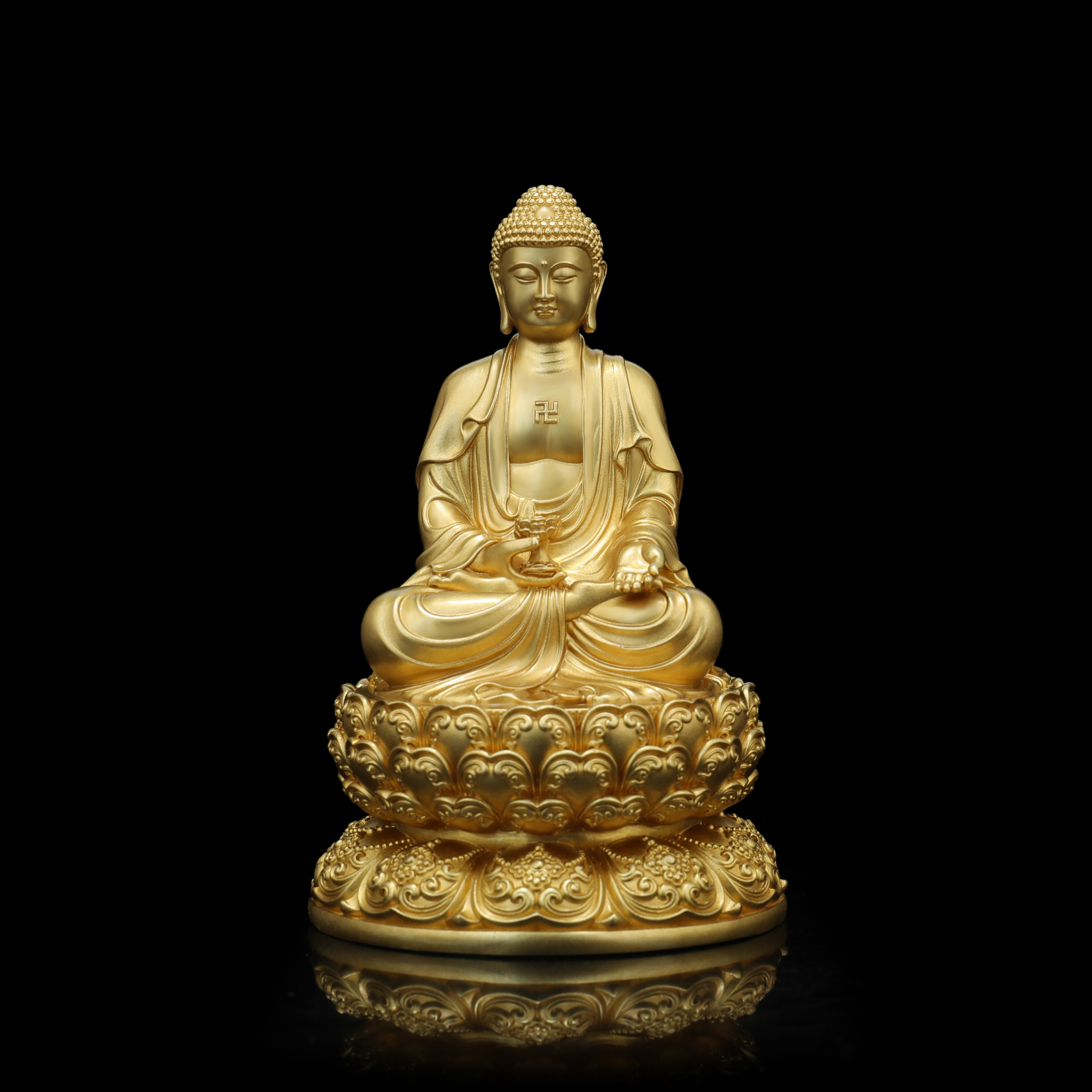 汉传纯铜阿弥陀佛佛像供奉家用黄铜鎏金色摆件十公分精美可装藏
