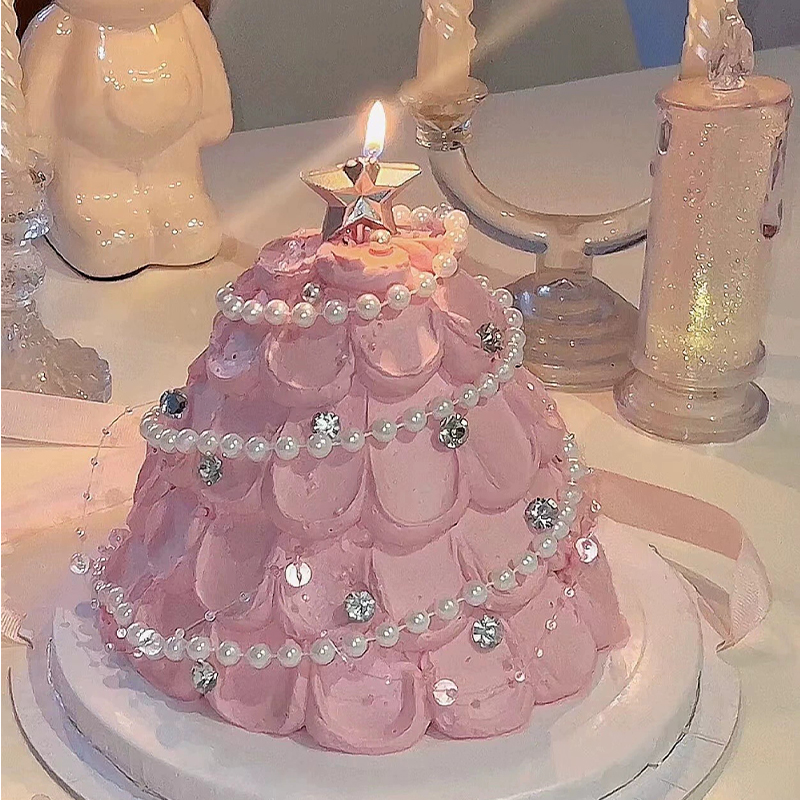 网红情人节蛋糕装饰摆件钻石闪钻珍珠项链五角星蜡烛情侣表白插件