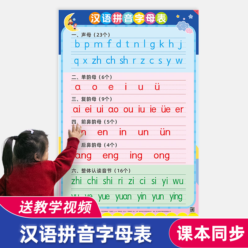 汉语拼音字母表墙贴生母韵母挂图小学一年级拼读训练全表学习神器