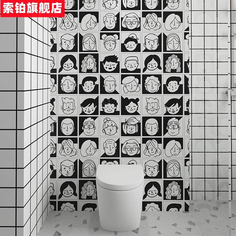 极速浴室防水贴纸化妆室墙贴黑白动漫壁纸漫画头像壁纸卡通瓷砖贴