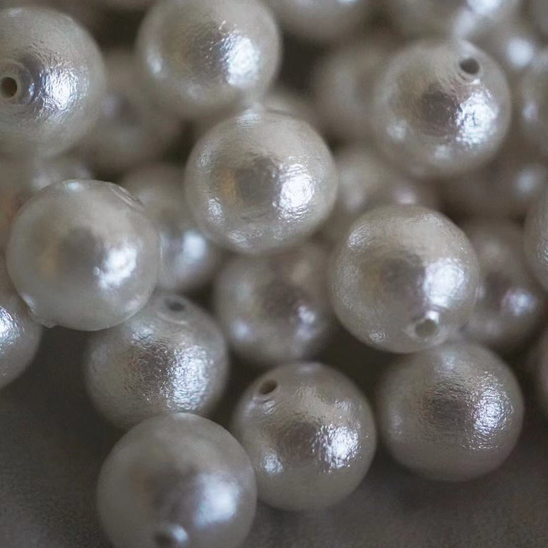 日本进口贵和同款棉花珍珠散珠6mm8mm10mm米白通孔珠皱皮高级质感