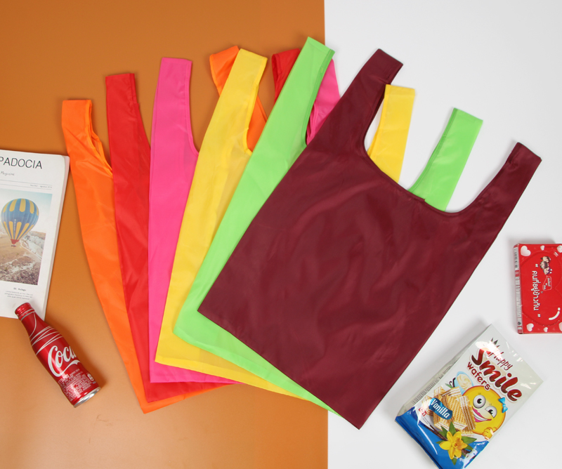 简单纯色尼龙布背心袋手提袋便携折叠超市购物袋环保袋子买菜包包