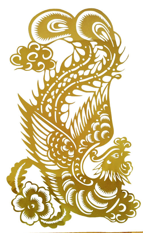 金色凤凰剪纸镂空玻璃贴纸传统窗花装饰剪画中国龙金龙图腾不干胶