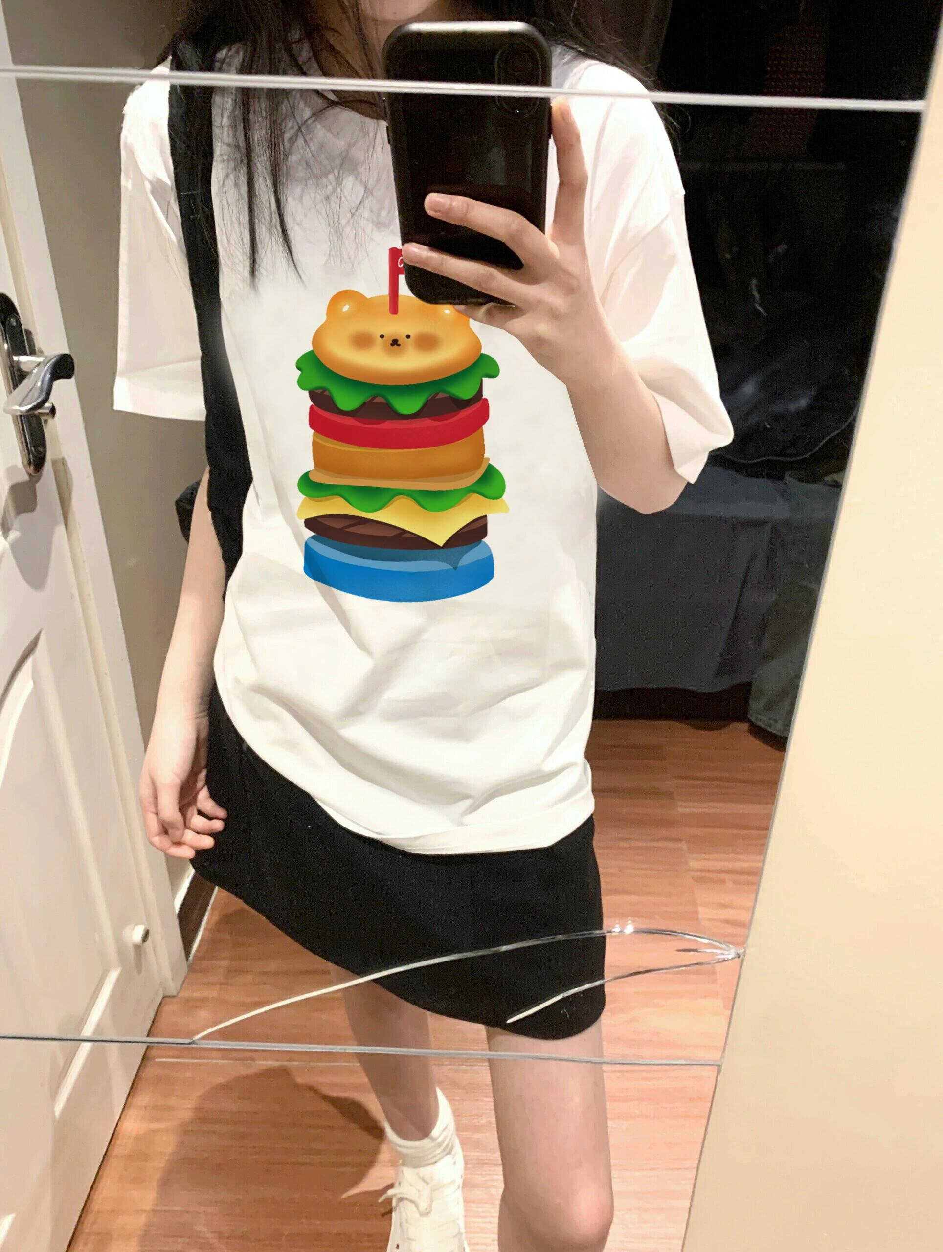 巨无霸汉堡t恤女夏季短袖设计高级感潮流牌美式风上衣chic风体恤