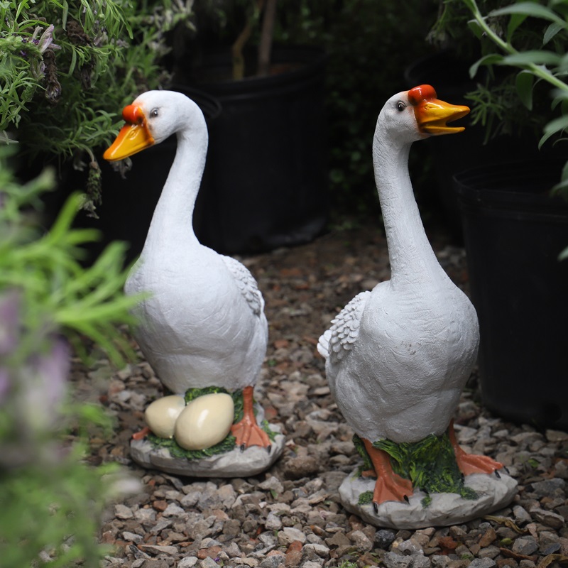 树脂鹅带蛋树脂陶瓷草帽鸭仿真鸡动物摆件花园庭院水池边装饰品