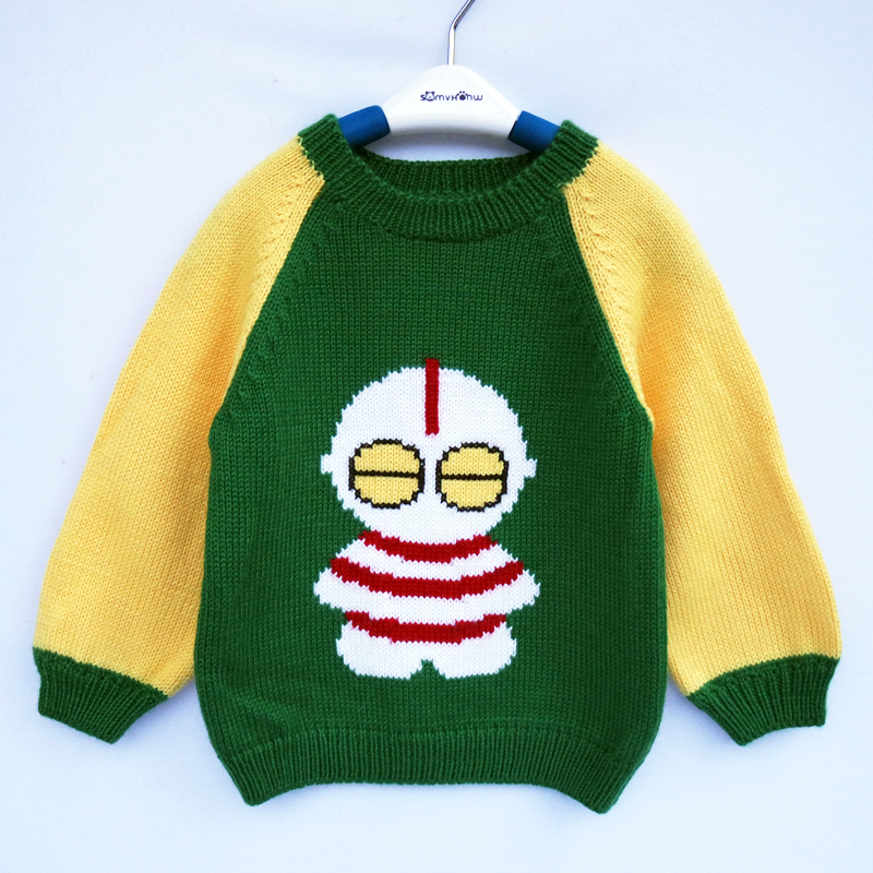 新品~儿童装手工编织套头针织衫 宝宝长袖保暖上衣奥特曼卡通毛衣