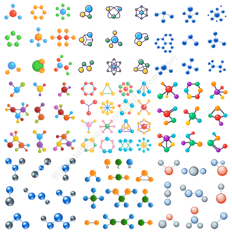 分子结构插画 卡通化学实验原子几何排列链 AI格式矢量设计素材