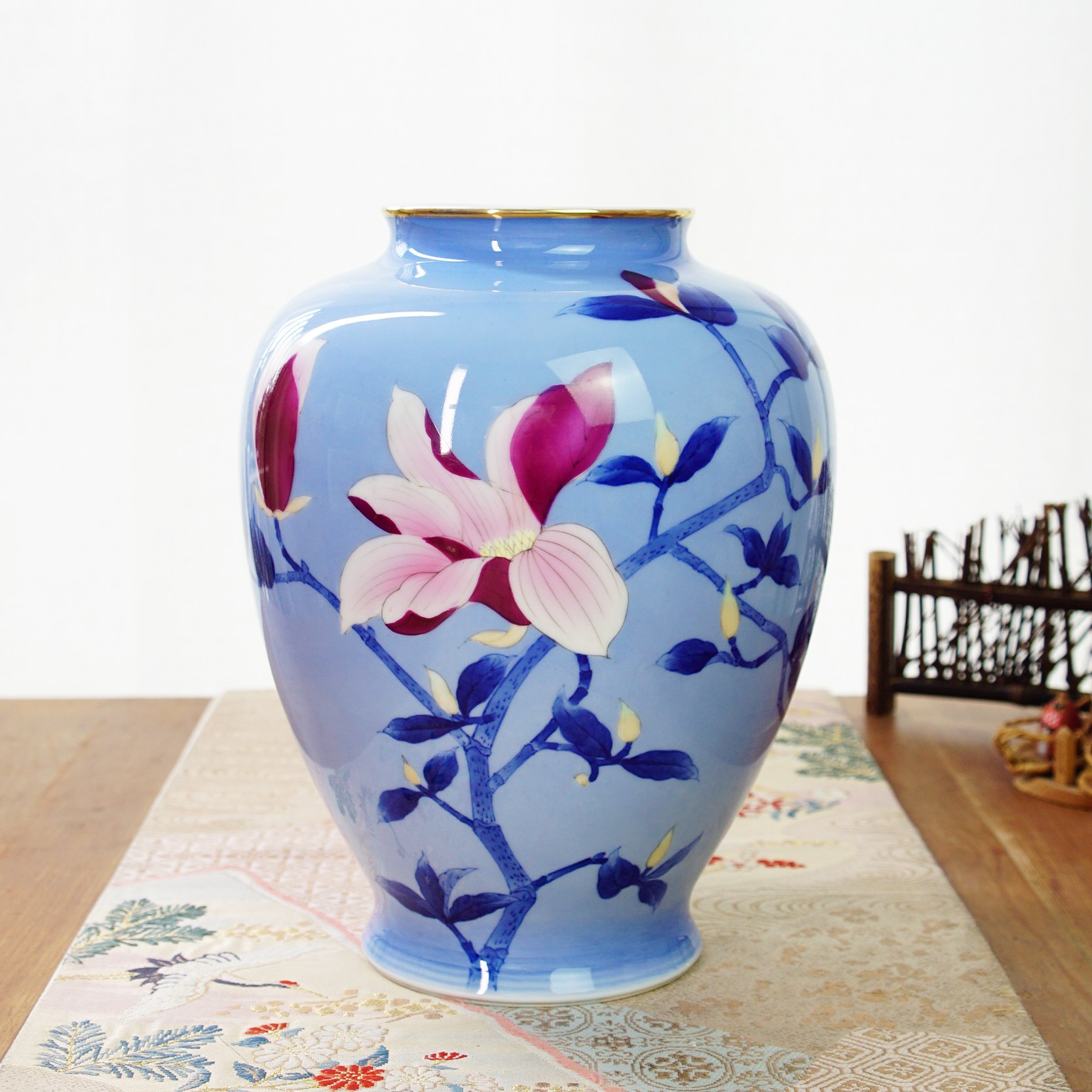 日本进口 深川制 手绘老款陶瓷花瓶日式家用桌面家居客厅装饰摆件
