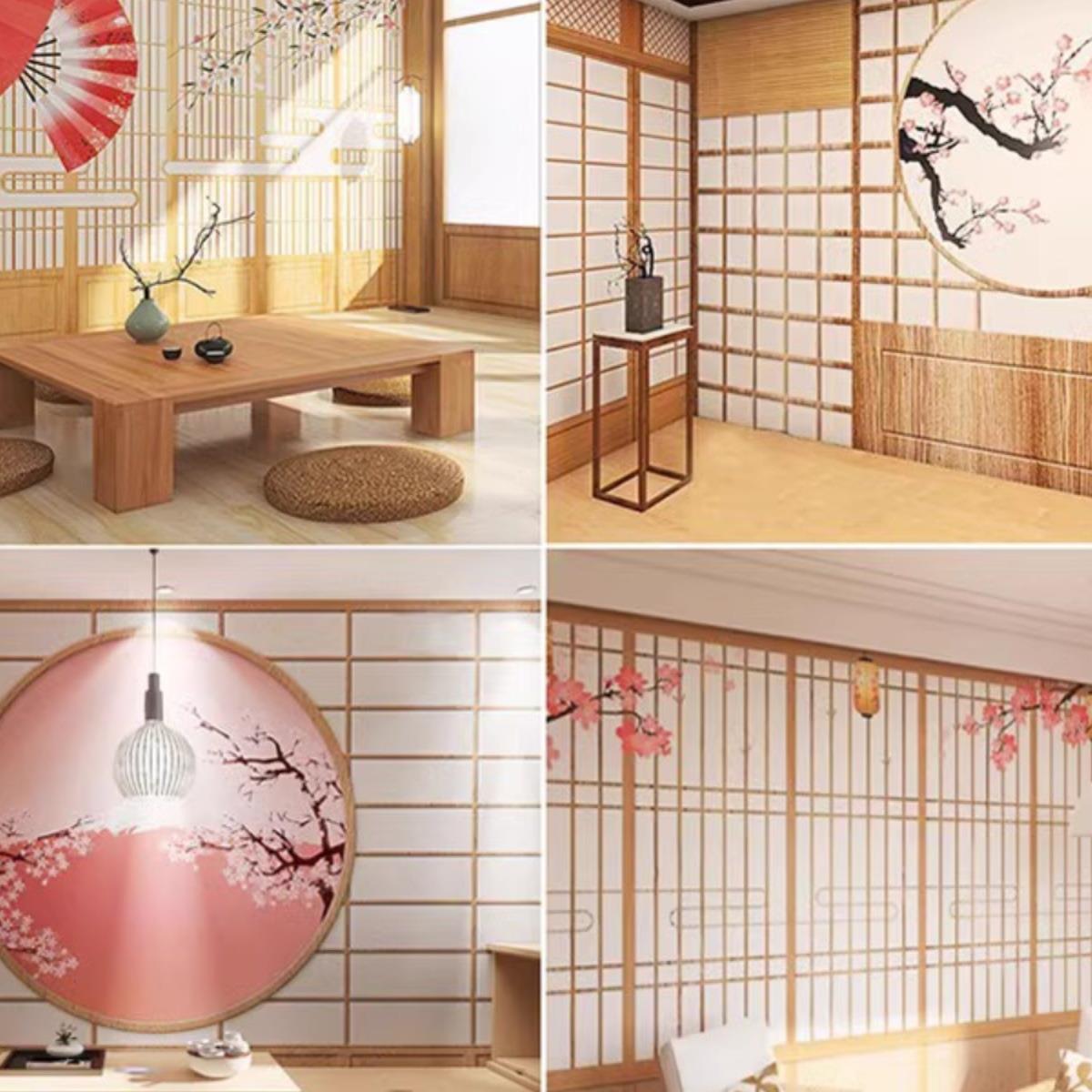 日本浪漫和风樱花图案墙纸富士山风景墙布日式寿司火锅店装修壁纸