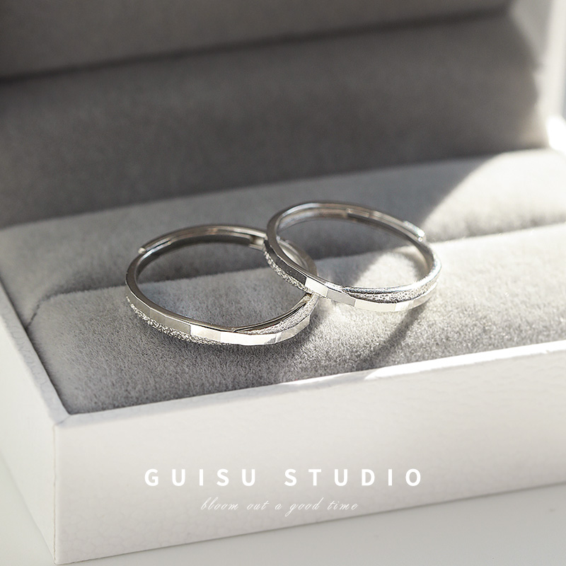 GUISU归素999纯银时尚个性素圈戒指一对男女小众设计磨合情侣对戒