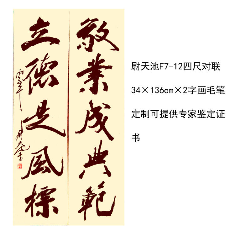 临摹手写尉天池书法题字对联34×136cm名人字画毛笔临摹定制可选