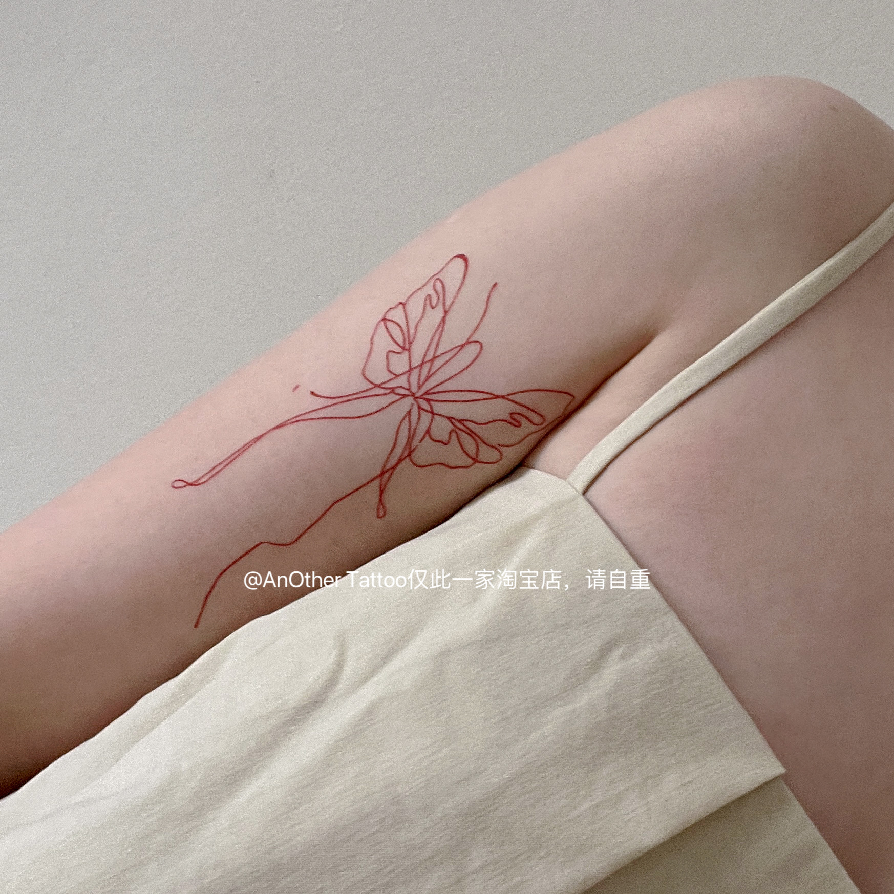 AnOther Tattoo红色性感线条纯欲风蝴蝶手臂女纹身贴买一送一防水