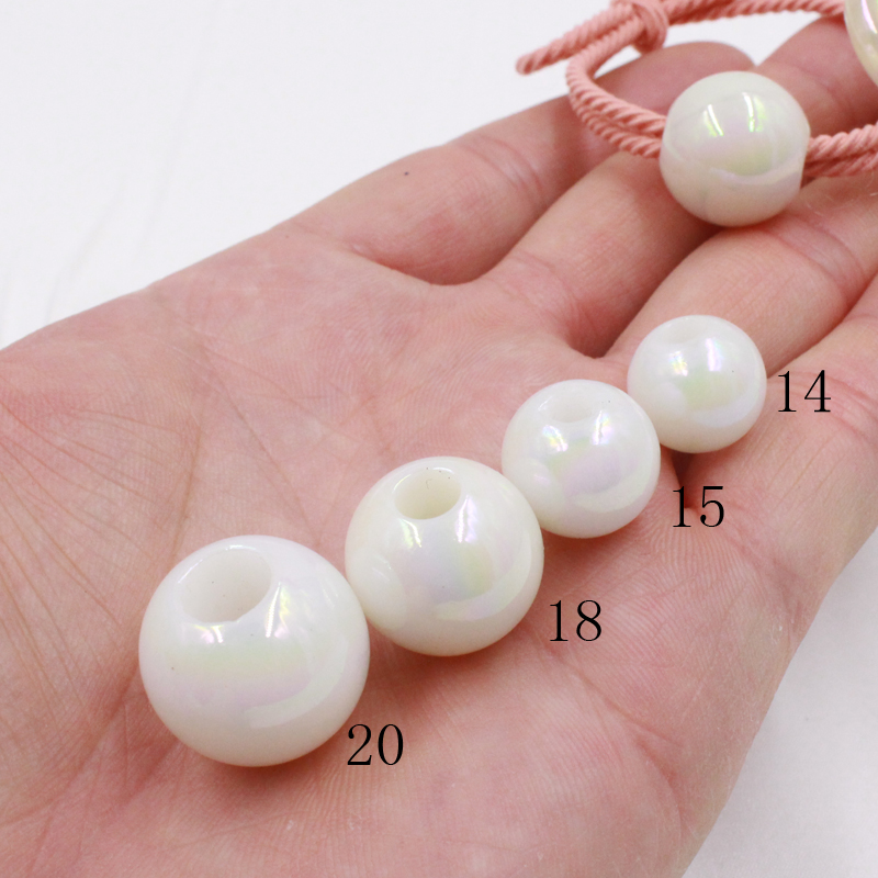 20mm白色大通孔珠子珍珠陶瓷彩白头绳皮筋发圈材料diy饰品配件新