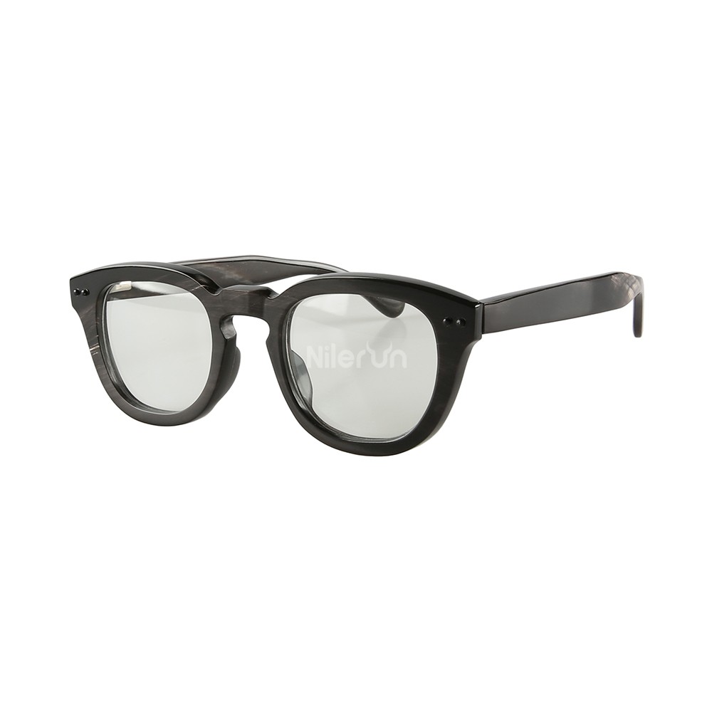 日本手作风两颗黑色珠黑白条纹进口印度牛角框近视光学眼镜架男女