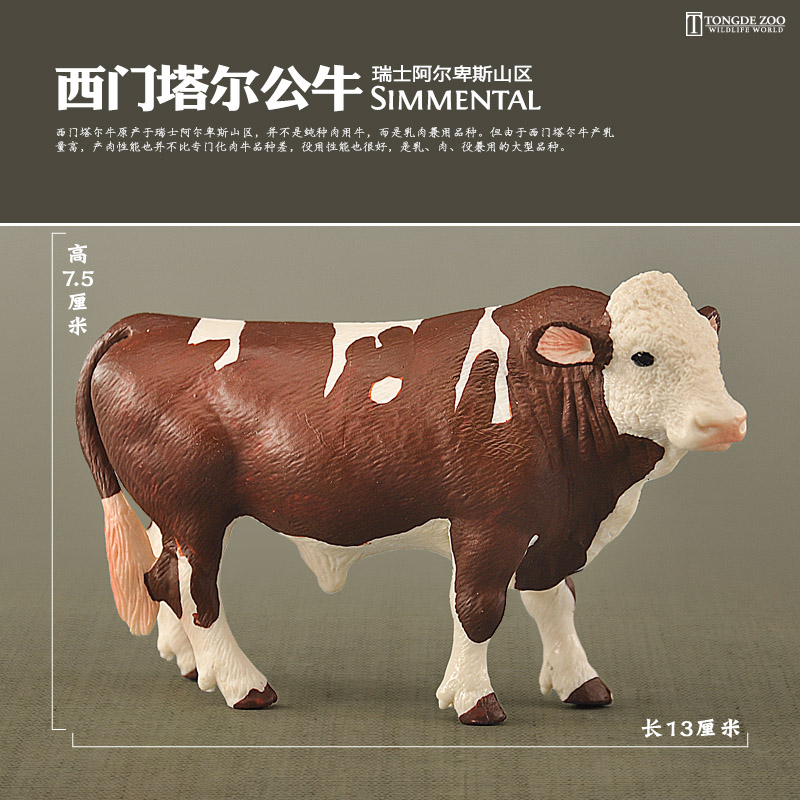 童德农场动物玩具仿真模型西门塔尔牛公母牛黄花改良肉牛儿童摆件